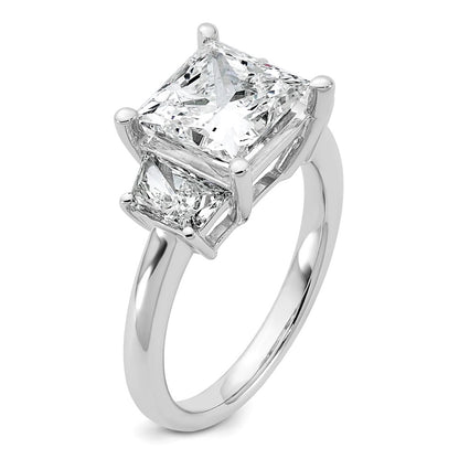 14K White Gold 4 carat Lab Grown Diamond VS+ F+ Princess and Trapezoid Complete Three Stone Engagement Ring