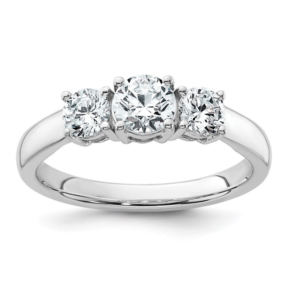 14K White Gold 1 carat Certified Lab Grown Diamond VS+ F+ Three Stone Complete Engagement Ring