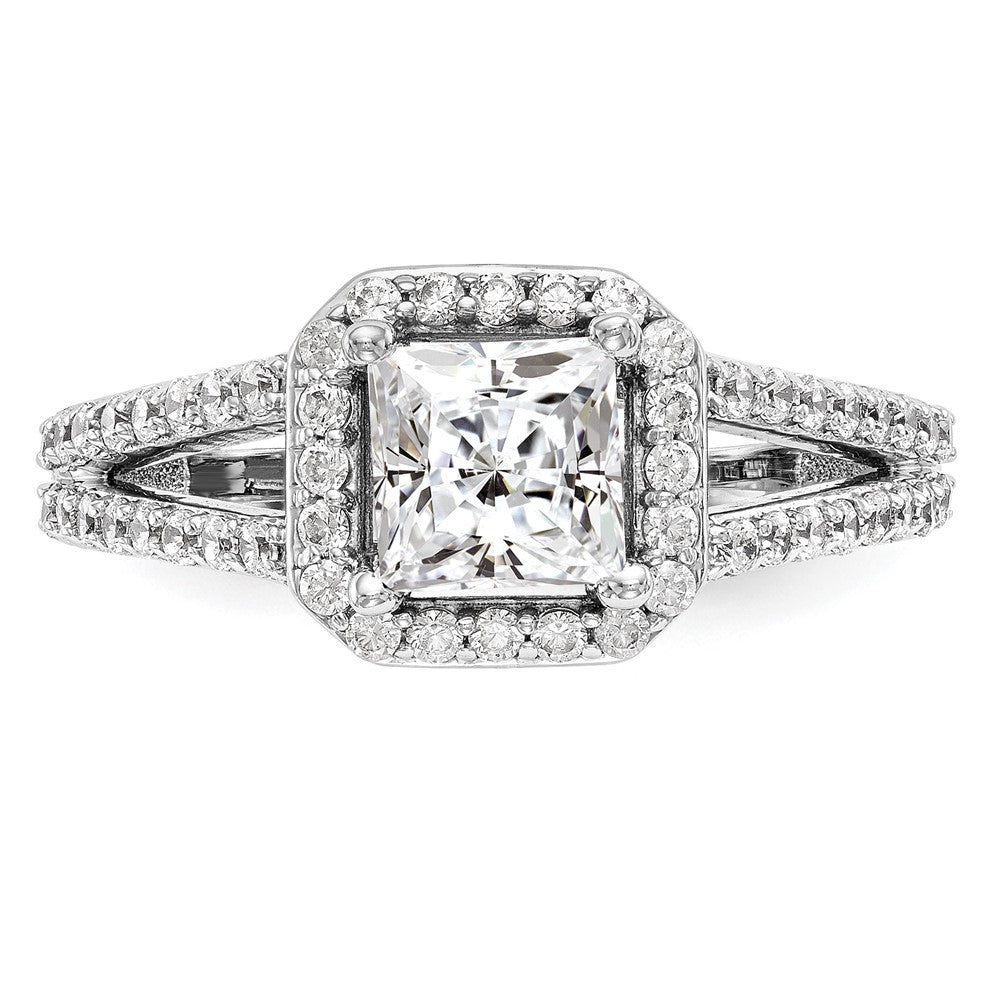 14K White Gold Halo Plus (Holds 1 carat (5.5mm) Princess Center) 1/2 carat Diamond Semi-Mount Engagement Ring