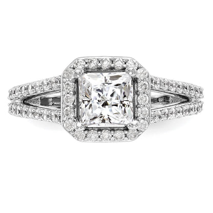 14K White Gold Halo Plus (Holds 1 carat (5.5mm) Princess Center) 1/2 carat Diamond Semi-Mount Engagement Ring