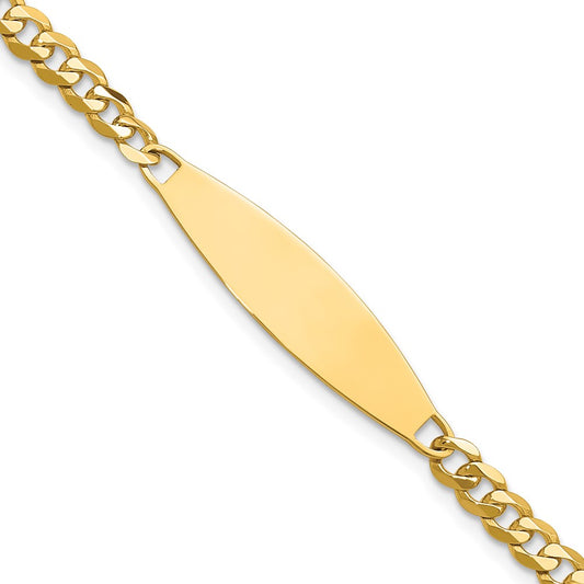 14K Yellow Gold Polished Solid Chain/Solid Plate Flat Curb Link 29.5x8mm Plate 7 Inch ID Bracelet