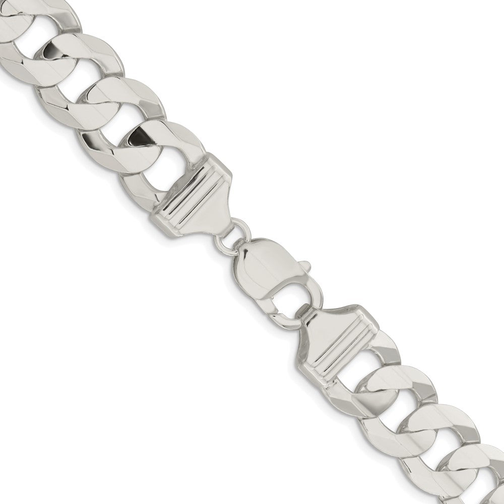 Sterling Silver Rhodium-plated 14.0mm Concave Beveled Curb 22 Inch Chain
