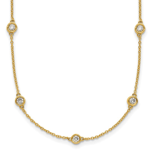 14K Yellow Gold Complete 7/8 carat Bezel-set Diamond and Cable Chain 15-Station 18 Inch Necklace