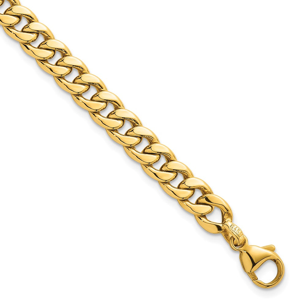 14K Yellow Gold Polished 6.5mm Flat Curb Chain 7.5 Inch Bracelet Plus 1 Inch Extender