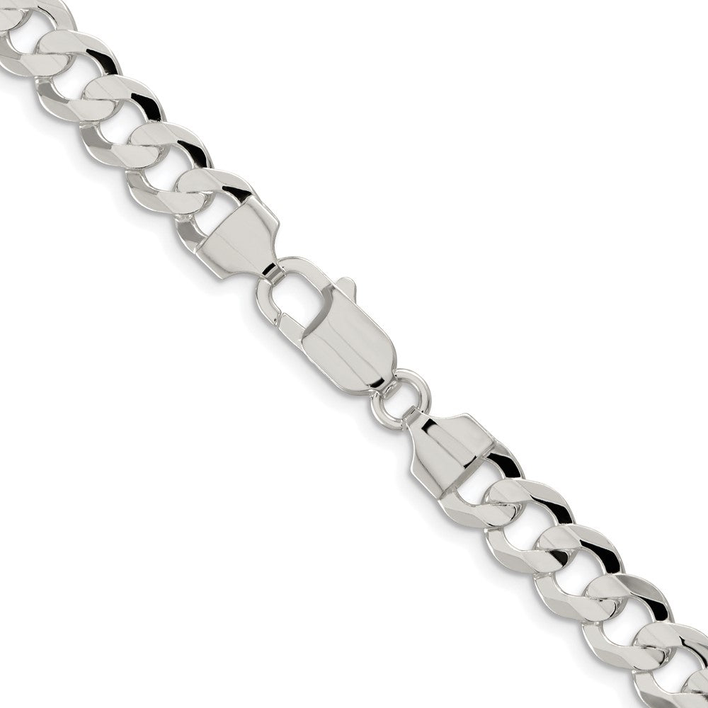 Sterling Silver Rhodium-plated 7.8mm Concave Beveled Curb 30 Inch Chain