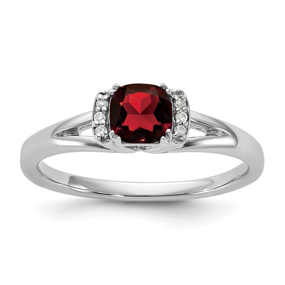 14K White Gold Polished Diamond and Garnet Fashion Ring