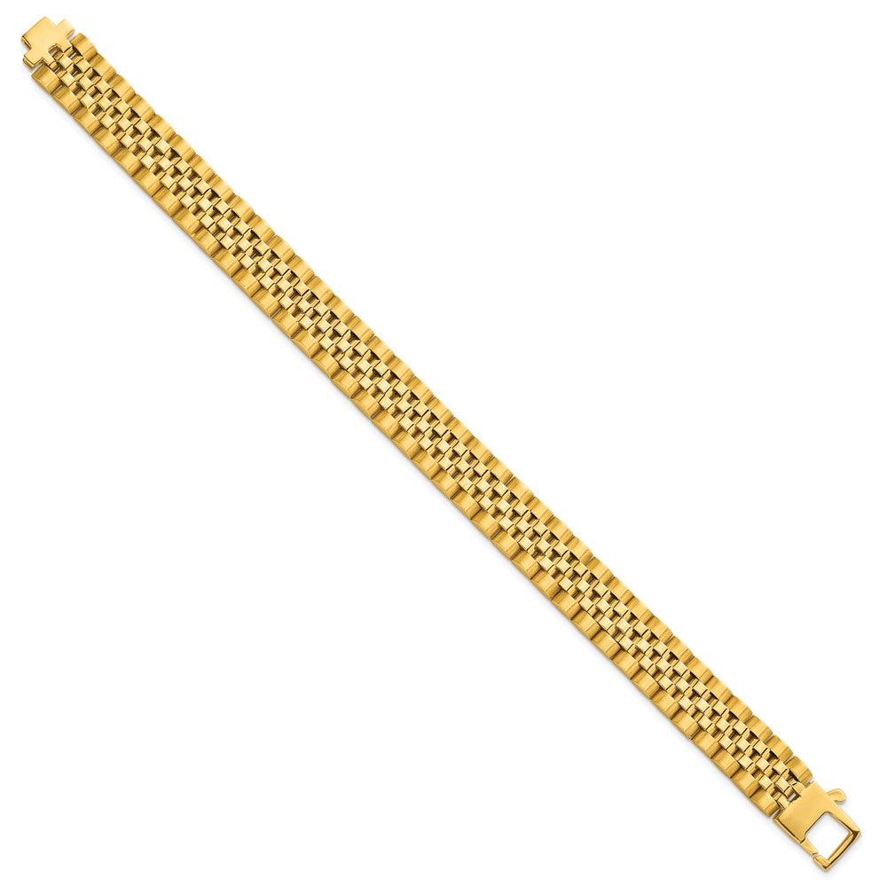 14k Yellow Gold Brushed and Polished Fancy Link 12mm Men's Chain Bracelet