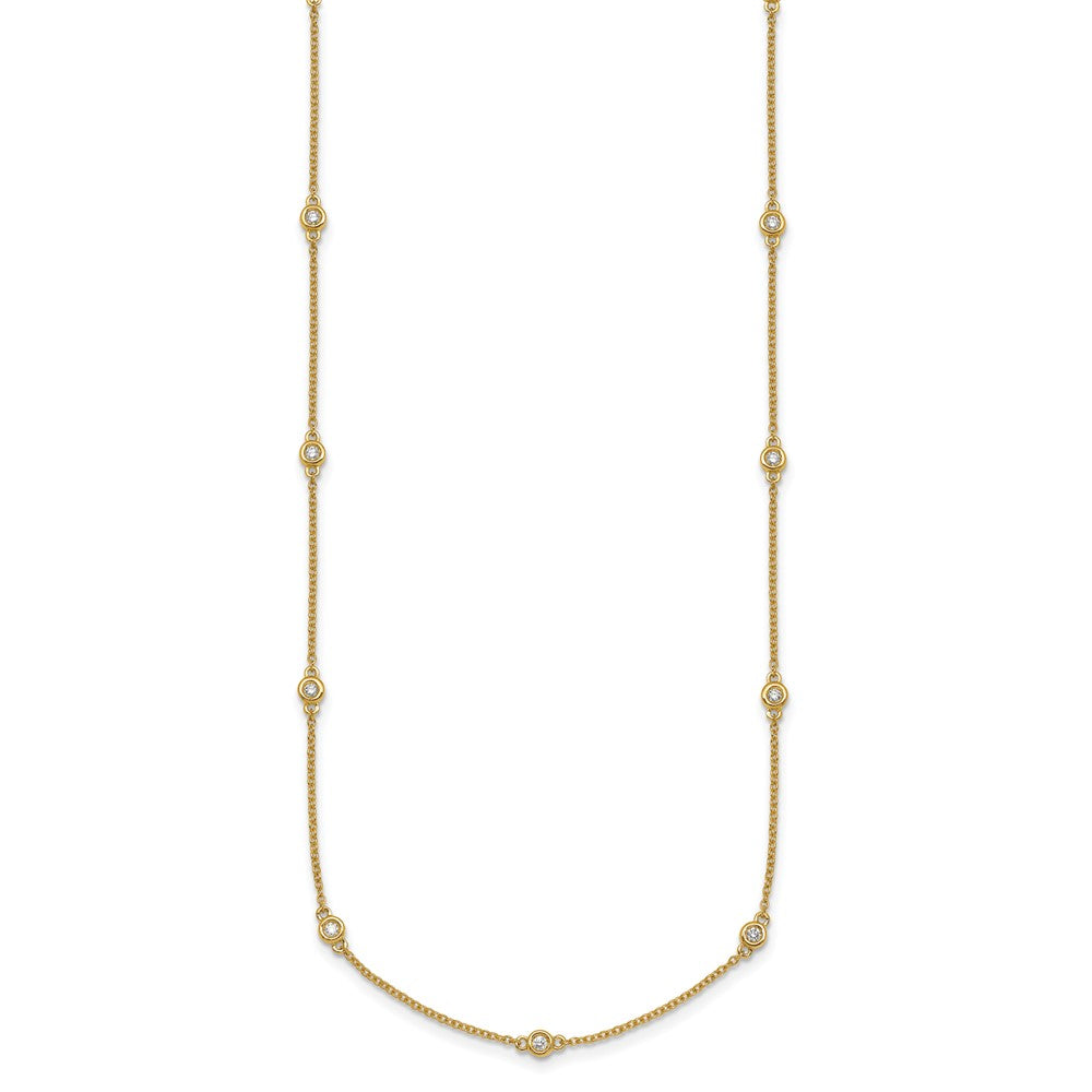 14K Yellow Gold Complete 1/4 carat Bezel-set Diamond and Cable Chain 15-Station 18 Inch Necklace