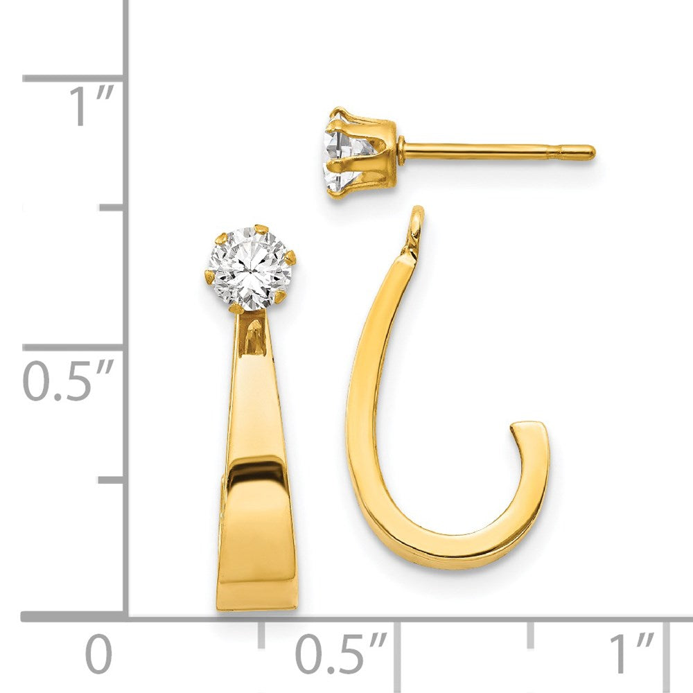 14K Yellow Gold Polished J-Hoop Jackets with 4mm CZ Stud Earrings
