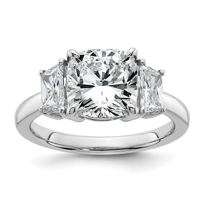 14K White Gold  3/4 carat Lab Grown Diamond VS+ F+ Half Moon 3 carat Cushion Center Semi Mount Three Stone Engagement Ring