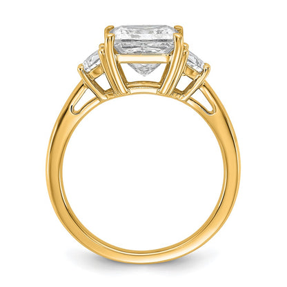 14K Yellow Gold 3 1/8 carat Certified Lab Grown Diamond VS/SI+ G+ Princess and Half Moon Complete Three Stone Engagement Ring