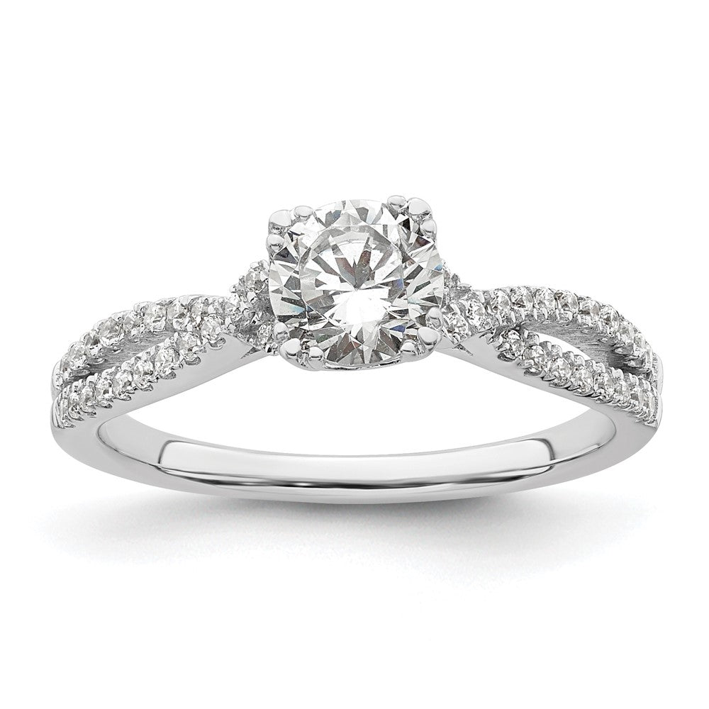14K White Gold Criss-Cross (Holds 3/4 carat (5.8mm) Round Center) 1/5 carat Diamond Semi-Mount Engagement Ring