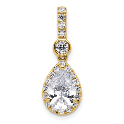 14K Yellow Gold 2 carat Lab Grown Diamond VS/SI+ G+ Pear Complete Halo Pendant