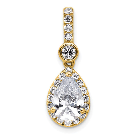 14K Yellow Gold 2 carat Lab Grown Diamond VS/SI+ G+ Pear Complete Halo Pendant