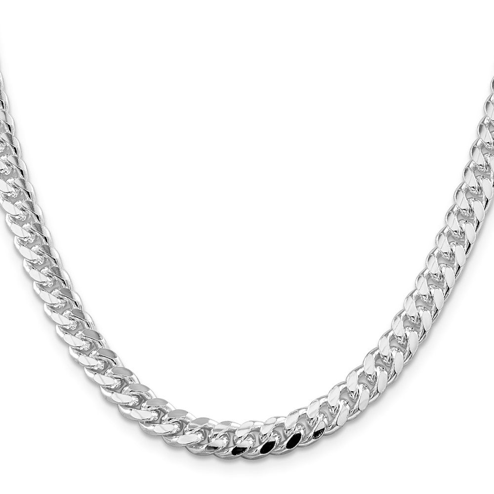 Sterling Silver Rhodium-plated 7mm Domed w/ Side D/C Curb 24 Inch Chain