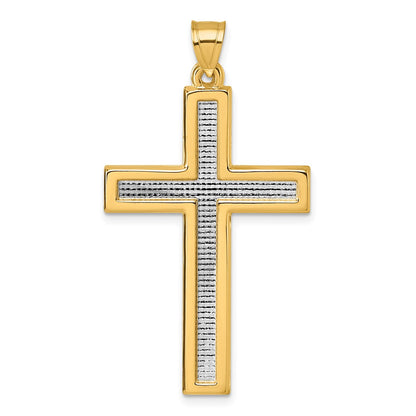 14K Yellow Gold with Rhodium Polished Latin Cross Pendant
