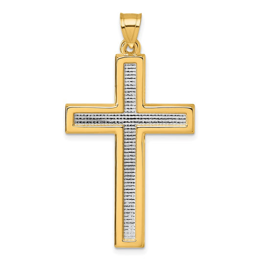 14K Yellow Gold with Rhodium Polished Latin Cross Pendant
