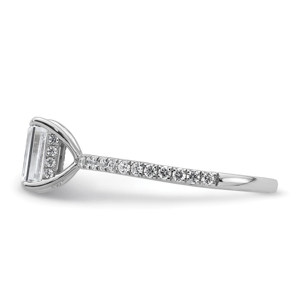 14K White Gold 1 3/8 carat Certified Lab Grown Diamond VS+ F+ Emerald Complete Solitaire with Flair Engagement Ring