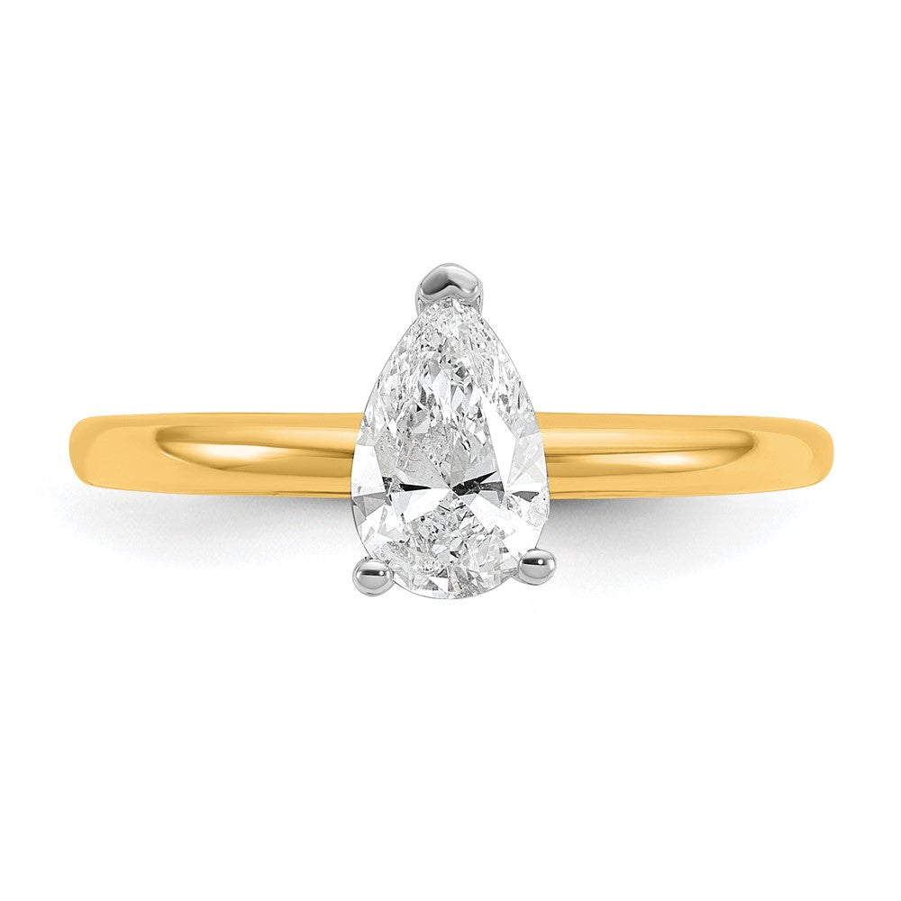 14K Two-Tone Gold Two-tone 3/4 carat Certified Lab Grown Diamond VS+ F+ Pear Solitaire Complete Engagement Ring