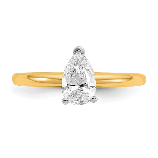 14K Two-Tone Gold Two-tone 3/4 carat Certified Lab Grown Diamond VS+ F+ Pear Solitaire Complete Engagement Ring
