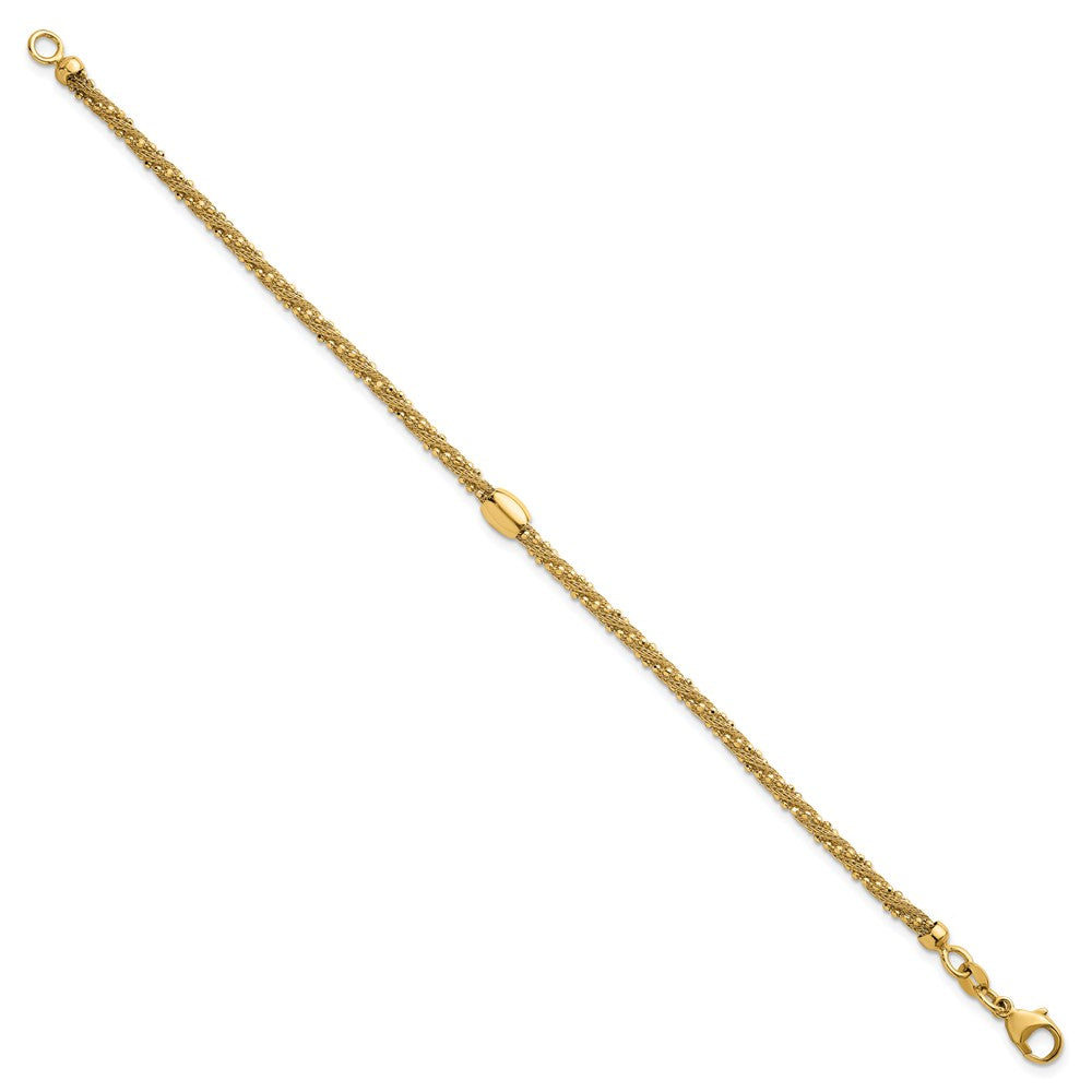 14K Yellow Gold Polished and Textured Twisted with Bead 7.25 Inch Bracelet