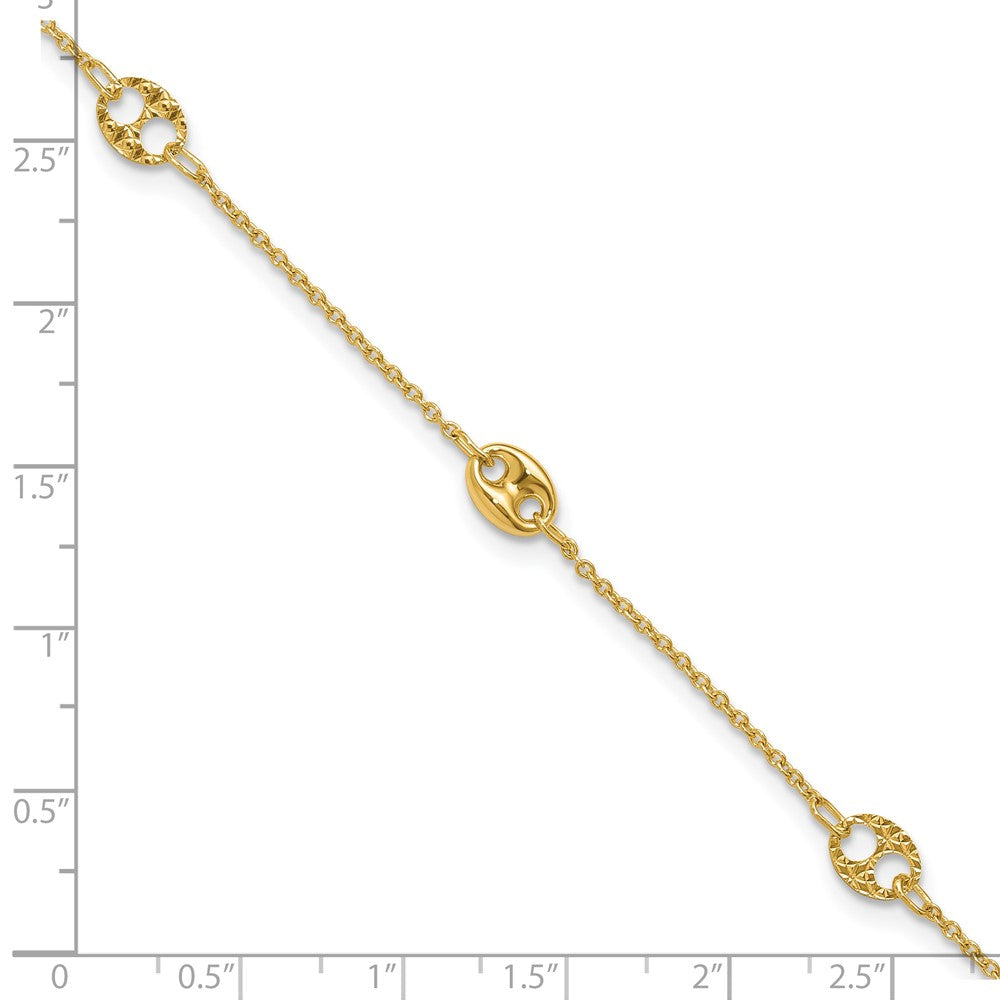 10K Yellow Gold Mariner Link 5-Station 10 Inch Plus 1 Inch Extender - Total 11 Inch Anklet