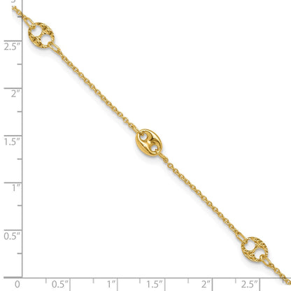 10K Yellow Gold Mariner Link 5-Station 10 Inch Plus 1 Inch Extender - Total 11 Inch Anklet