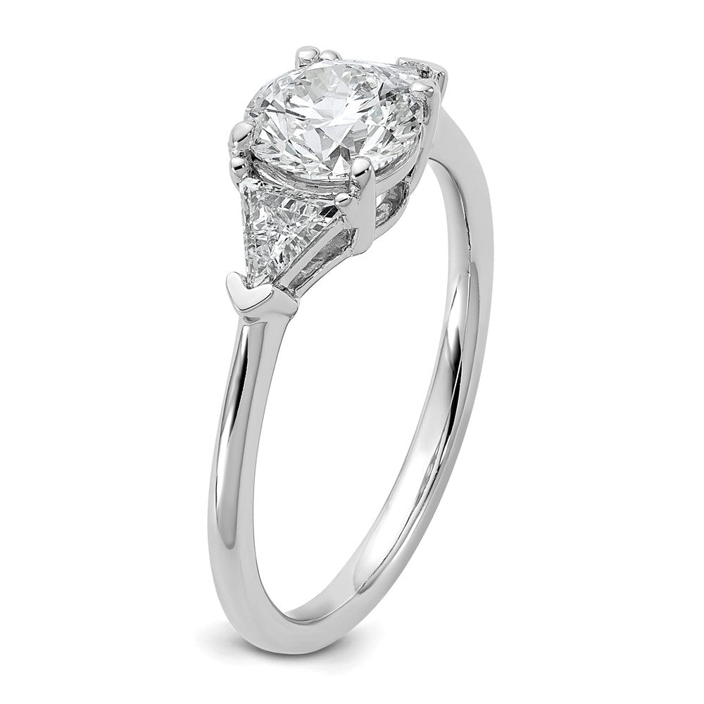 14K White Gold 1 1/2 carat Certified Lab Grown Diamond VS+ F+ Round and Triangle Complete Three Stone Engagement Ring