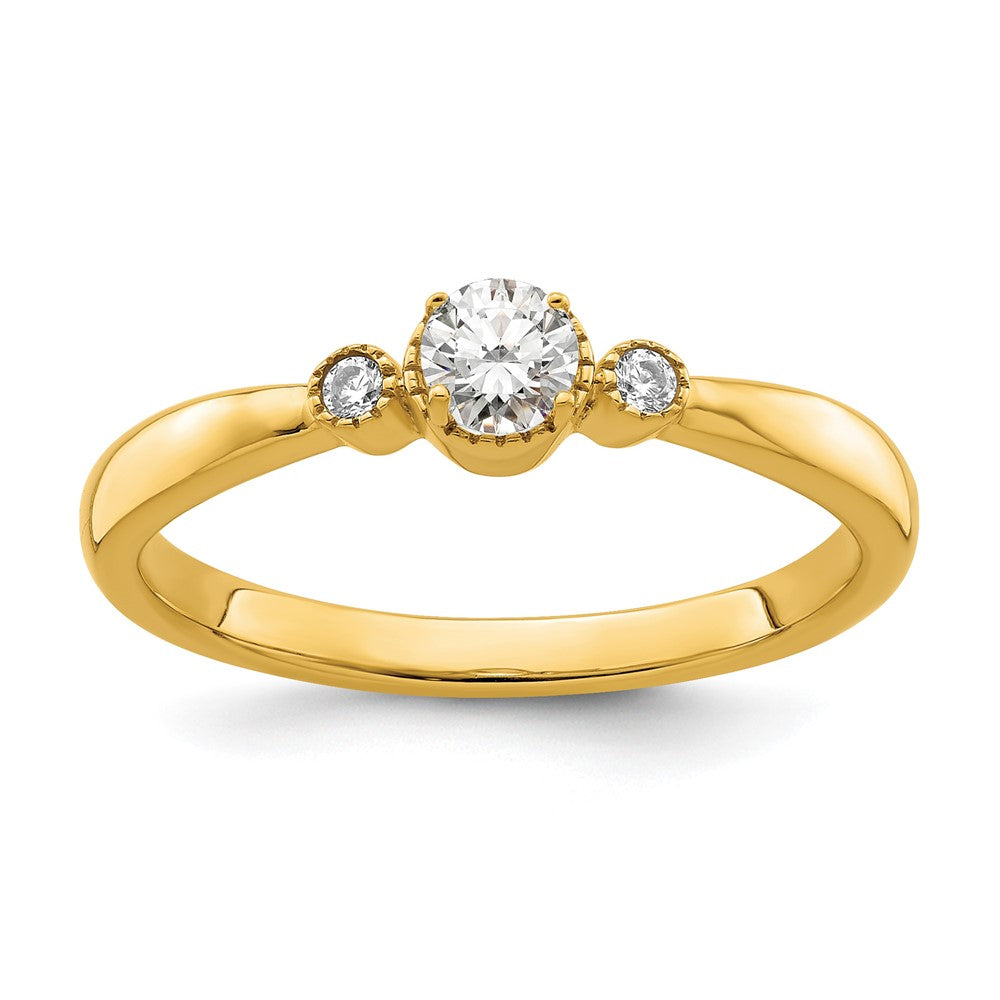 14K Yellow Gold Beaded Edge Petite 3-Stone 1/4 carat Round Diamond Complete Promise/Engagement Ring