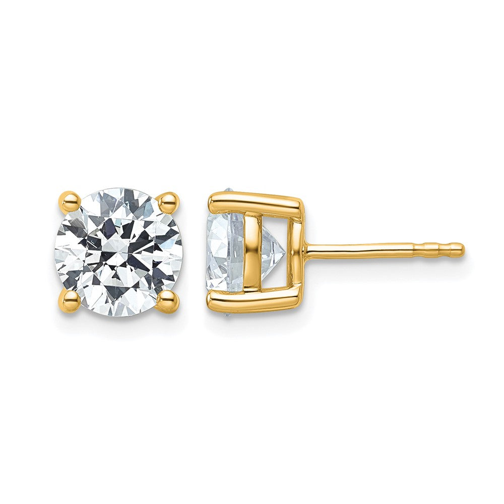14K Yellow Gold 4 carat Certified Lab Grown Diamond VS/SI+ G+ Round Complete Four Prong Lightweight Stud Earrings