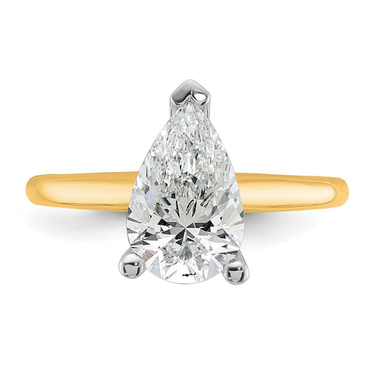 14K Two-Tone Gold Two-tone 2 carat Certified Lab Grown Diamond VS+ F+ Pear Solitaire Complete Engagement Ring