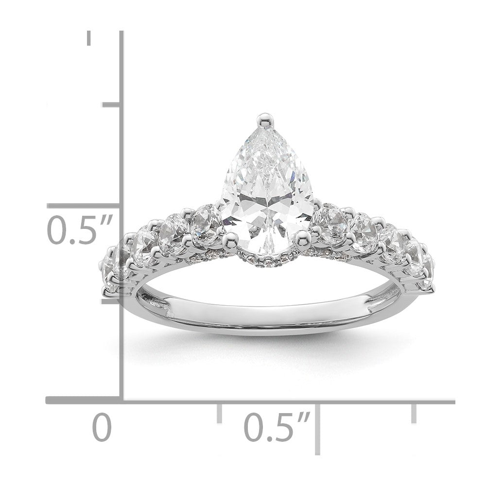 14K White Gold 2 carat Lab Grown Diamond VS/SI+ G+ Pear Complete Engagement Ring