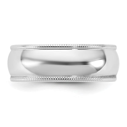 14k White Gold 6.5mm LTW Milgrain Half Round Wedding Band Ring