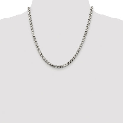 Sterling Silver Rhodium-plated 5.2mm Round Box 20 Inch Chain
