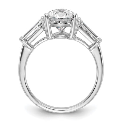 14K White Gold 6 3/4 carat Certified Lab Grown Diamond VS+ G+ Pear and Tapered Baguette Complete Three Stone Engagement Ring