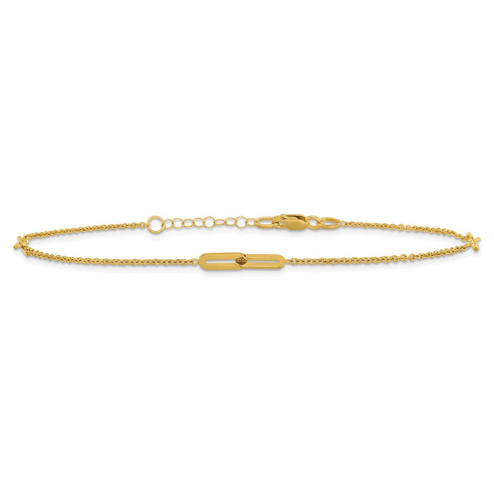 10K Yellow Gold Link 3-Station 10 Inch Plus 1 Inch Extender - Total 11 Inch Anklet