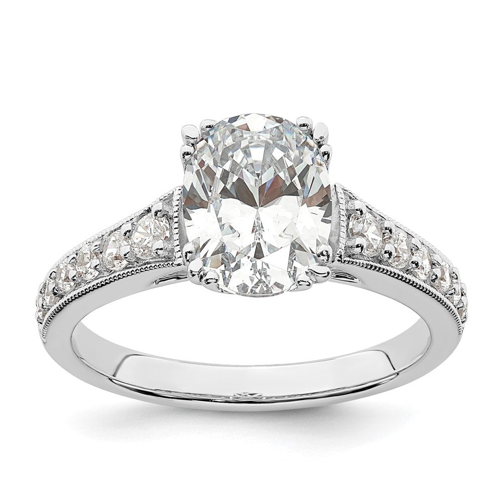 14K White Gold (Holds 1.5 carat (9.2x6.9mm) Oval Center) 1/3 carat Diamond Semi-Mount Engagement Ring