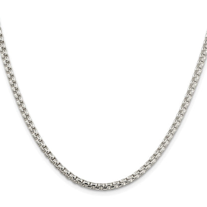 Sterling Silver Rhodium-plated 3.6mm Round Box 30 Inch Chain