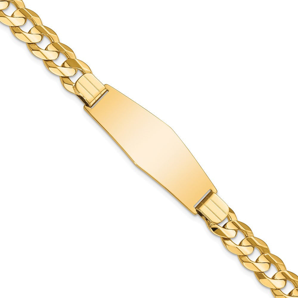 14K Yellow Gold Polished Solid Chain/Solid Plate Curb Link Soft Diamond Shape 37.5x12mm Plate 8 Inch ID Bracelet