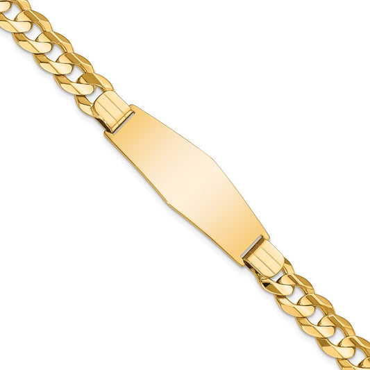 14K Yellow Gold Polished Solid Chain/Solid Plate Curb Link Soft Diamond Shape 37.5x12mm Plate 8 Inch ID Bracelet