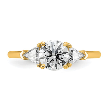 14K Yellow Gold 1 1/2 carat Certified Lab Grown Diamond VS/SI+ G+ Round and Triangle Complete Three Stone Engagement Ring