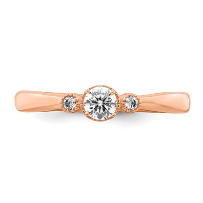 14K Rose Gold Beaded Edge Petite 3-Stone 1/4 carat Round Diamond Complete Promise/Engagement Ring