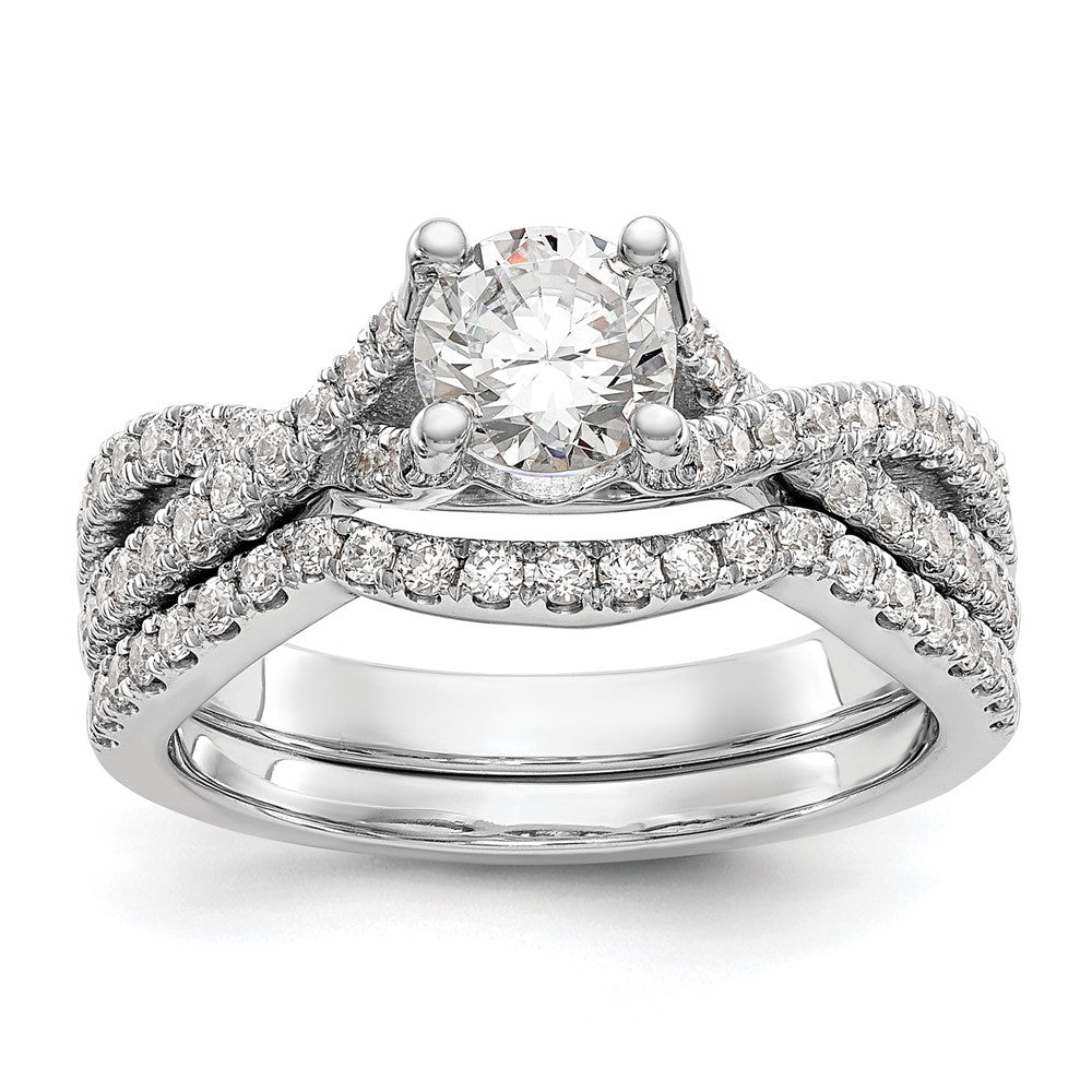 14K White Gold Criss-Cross (Holds 3/4 carat (5.8mm) Round Center) 3/8 carat Diamond Semi-mount Engagement Ring