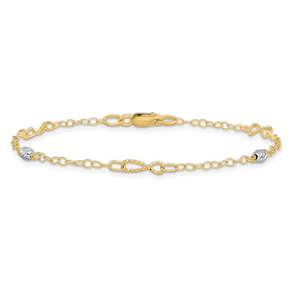 14K Two-Tone Gold Two-tone Twist and Diamond-cut Oval 10 Inch Plus 1 Inch Extender - Total 11 Inch Anklet