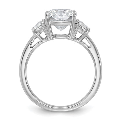 14K White Gold 5/8 carat Lab Grown Diamond VS/SI+ G+ Half Moon and 2 1/2 carat Cushion Center Semi Mount Three Stone Engagement Ring