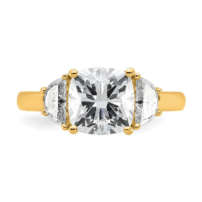 14K Yellow Gold 3 1/8 carat Certified Lab Grown Diamond VS/SI+ G+ Complete Cushion and Half Moon Three Stone Engagement Ring