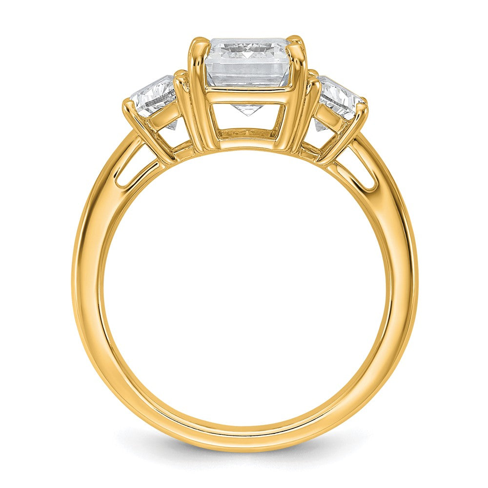 14K Yellow Gold 4 carat Certified Lab Grown Diamond VS+ F+ Complete Emerald and Half Moon Three Stone Engagement Ring