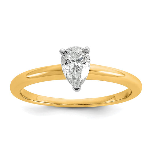14K Two-Tone Gold Two-tone 1/2 carat Certified Lab Grown Diamond VS+ F+ Pear Solitaire Complete Engagement Ring
