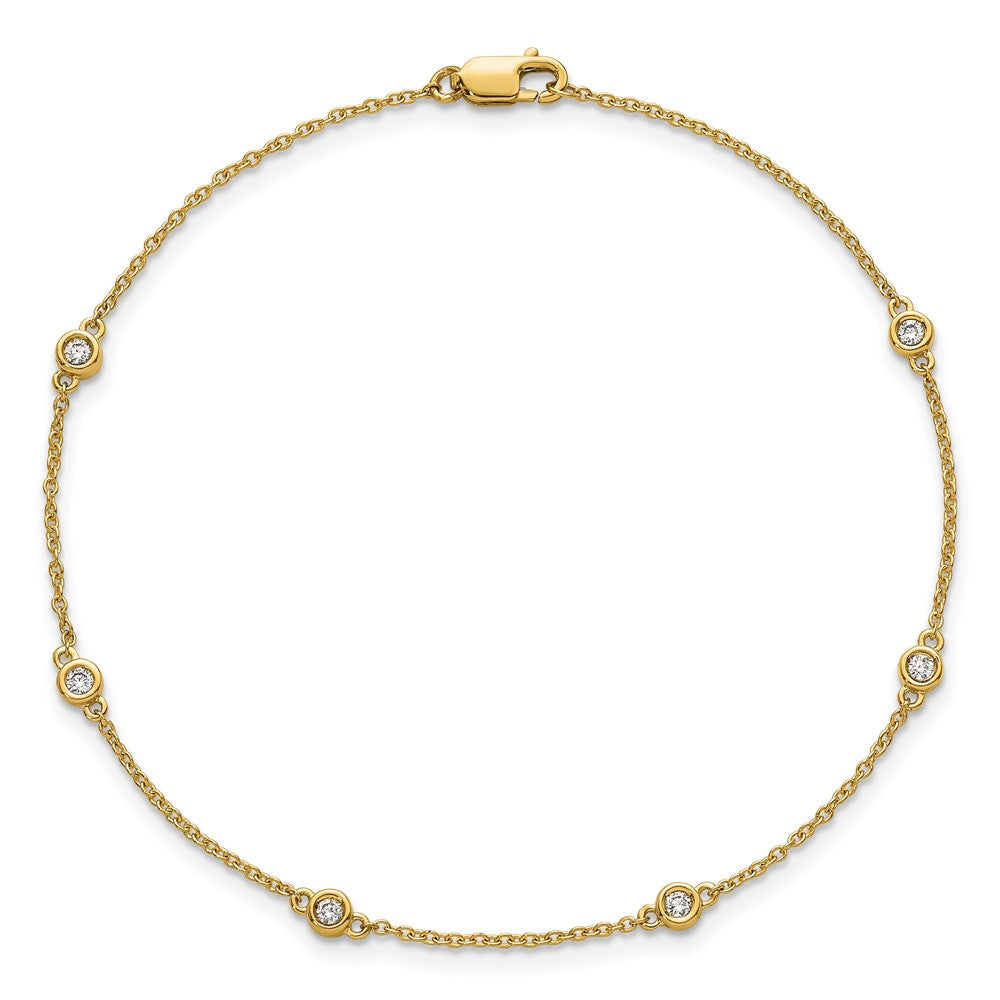14K Yellow Gold Complete 1/6 carat Bezel-set Diamond and Cable Chain 6-Station 7 Inch Bracelet