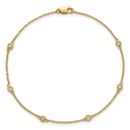 14K Yellow Gold Complete 1/6 carat Bezel-set Diamond and Cable Chain 6-Station 7 Inch Bracelet